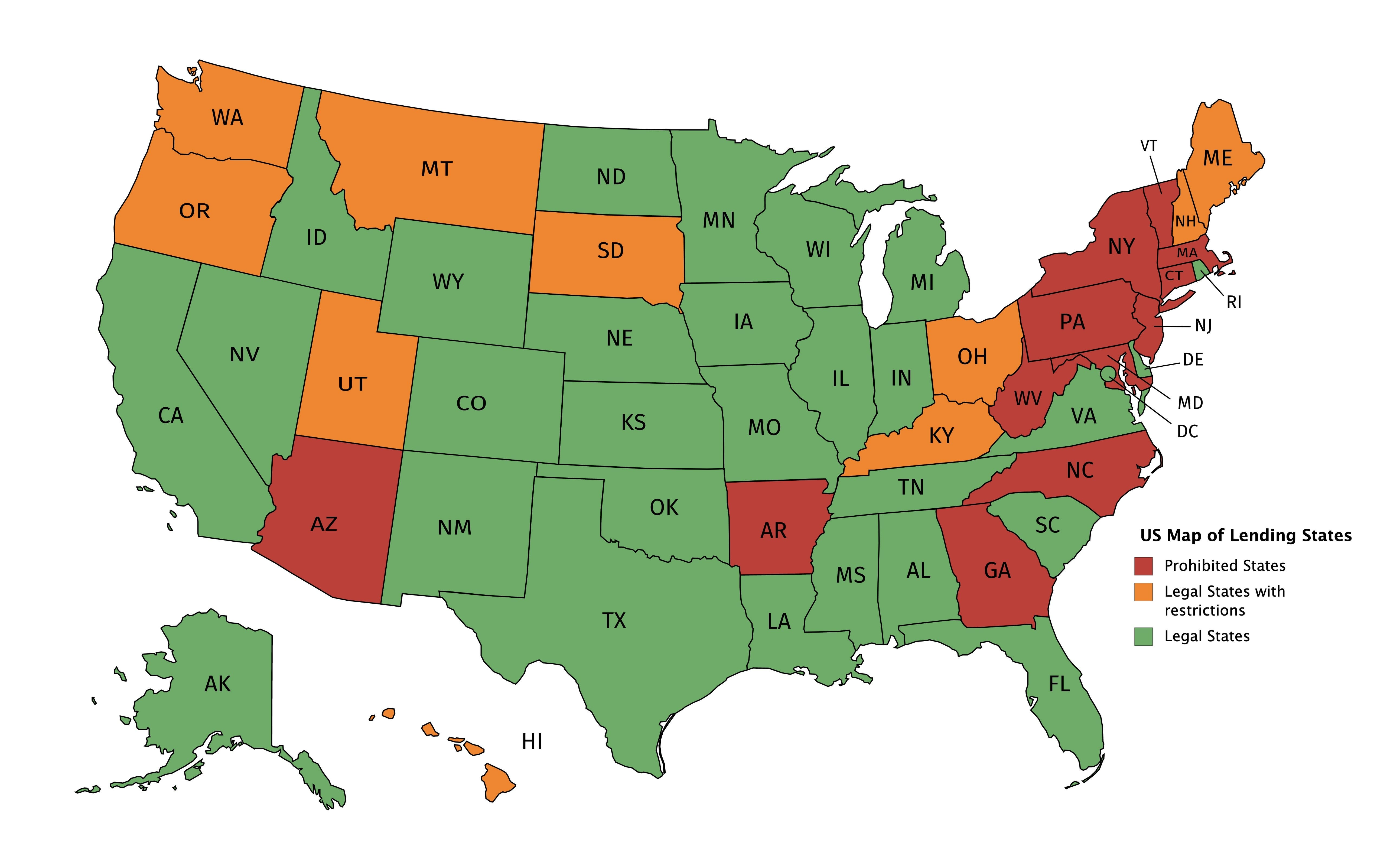 US Map of Lending States